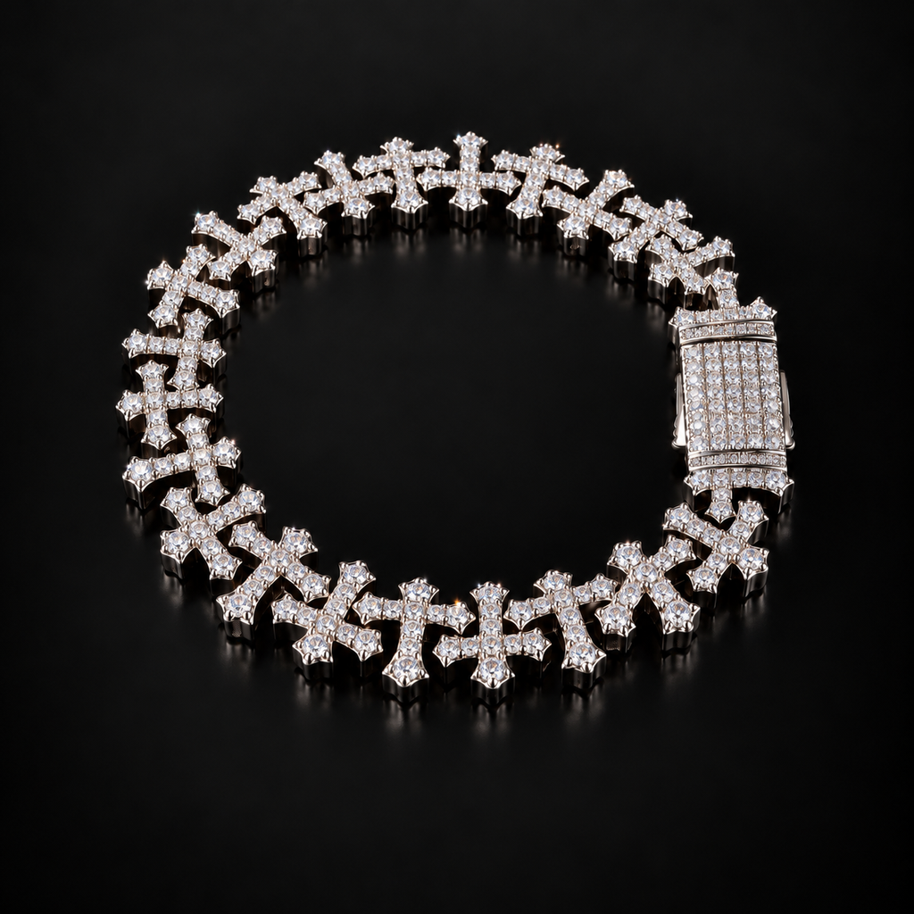 ICED CROSS LINK BRACELET - SILVER