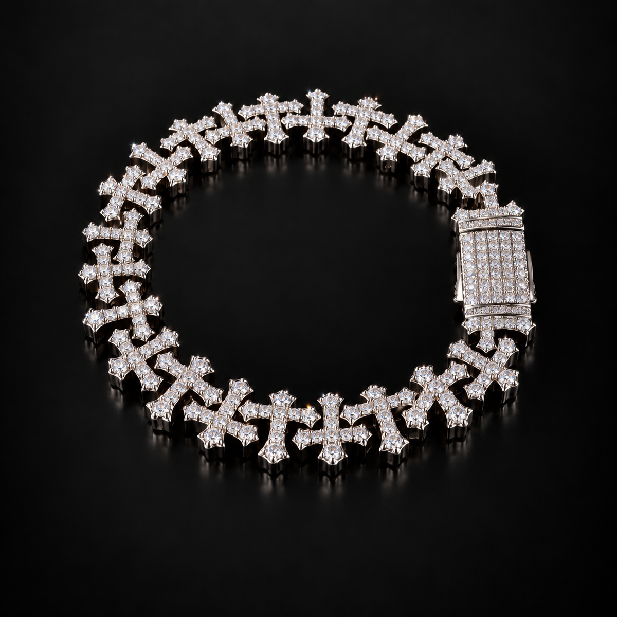 ICED CROSS LINK BRACELET - SILVER