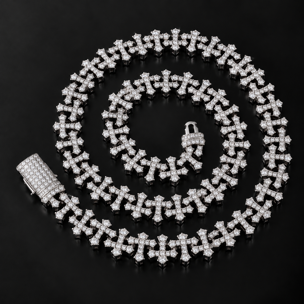 ICED CROSS LINK NECKLESS - SILVER