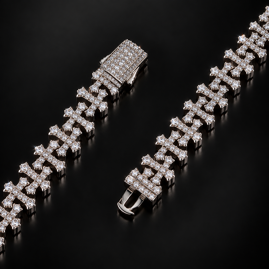 ICED CROSS LINK NECKLESS - SILVER