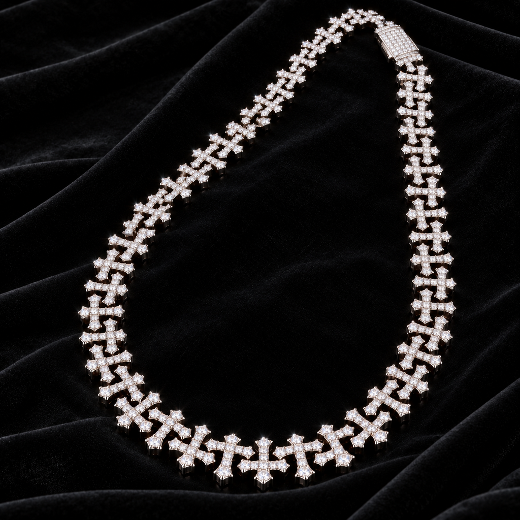 ICED CROSS LINK NECKLESS - SILVER