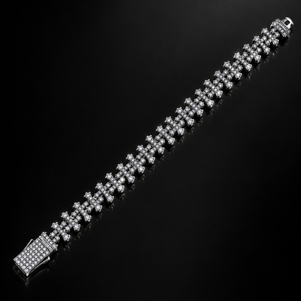 ICED CROSS LINK BRACELET - SILVER